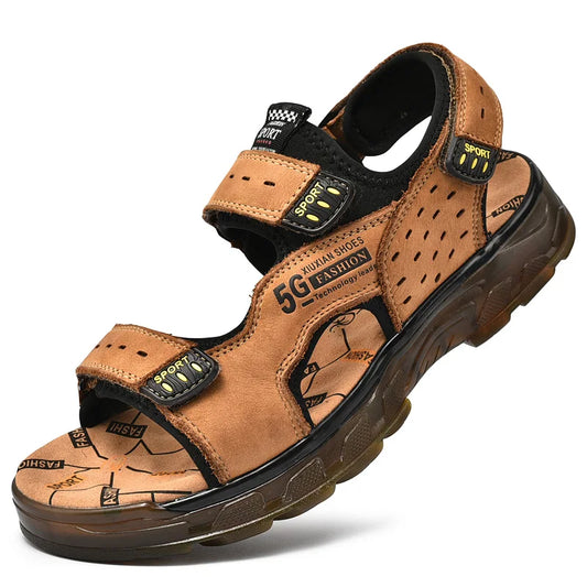 Men’s Genuine Leather Gladiator Sandals – Casual Summer Slip-On