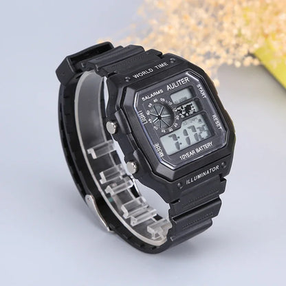 MOONBIFFY Digital Sport Watch – Square Design, LED Display, 5ATM Waterproof, Silicone Band