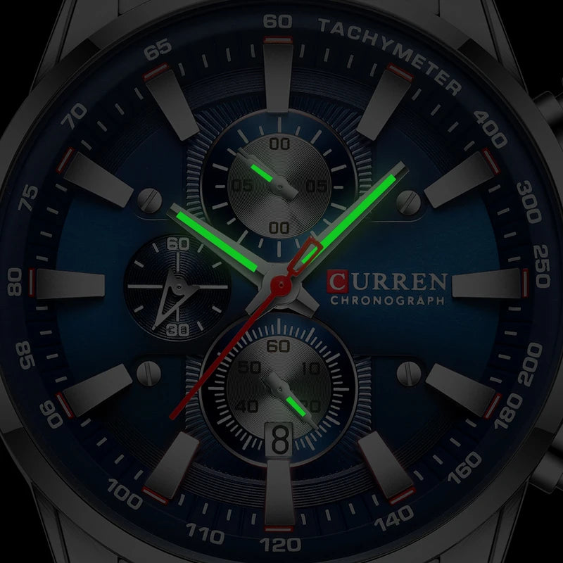 CURREN CUR8351 Men’s Luxury Chronograph Sport Watch – Stainless Steel, Waterproof, Quartz Movement