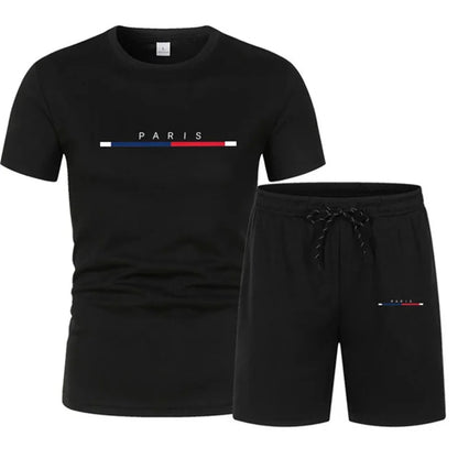 Men’s Sports Two-Piece Set – Casual Print T-Shirt & Shorts