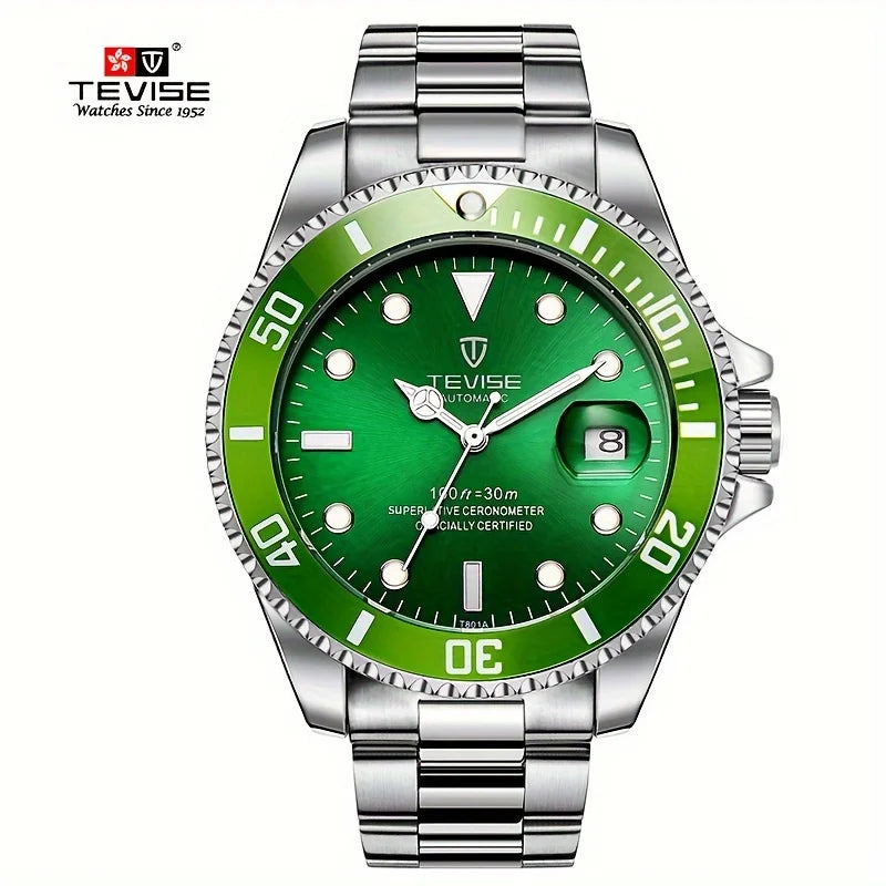 TEVISE 801A Automatic Mechanical Watch – Stainless Steel Fashion Wristwatch with Calendar & Luminous Display