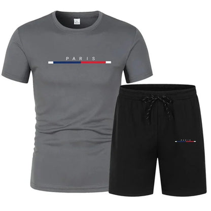 Men’s Sports Two-Piece Set – Casual Print T-Shirt & Shorts