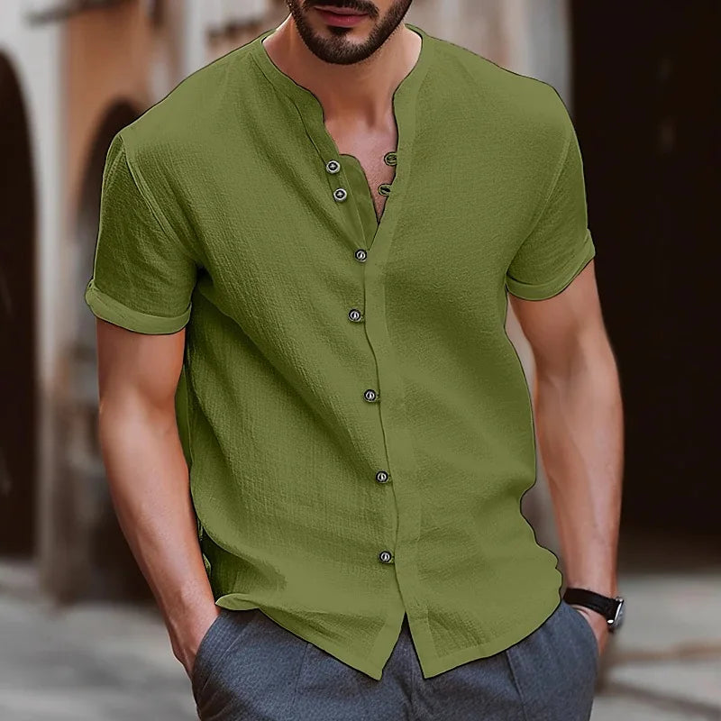 Men’s Casual Collarless Shirt – Lightweight Travel & Summer Style