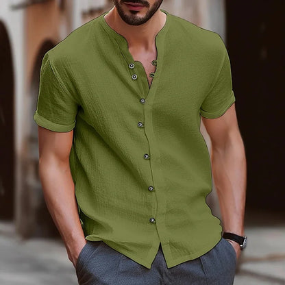 Men’s Casual Collarless Shirt – Lightweight Travel & Summer Style