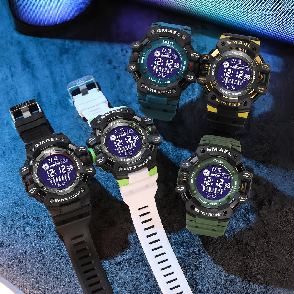 SMAEL 8050 Men’s Digital Sports Watch – Shock Resistant, Waterproof 5ATM, Multifunction LED Wristwatch