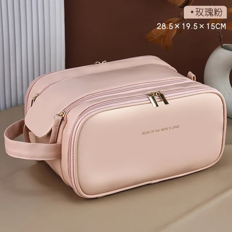PU Leather Travel Makeup Bag – Large Capacity Waterproof Cosmetic Case