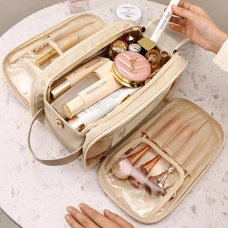 PU Leather Travel Makeup Bag – Large Capacity Waterproof Cosmetic Case