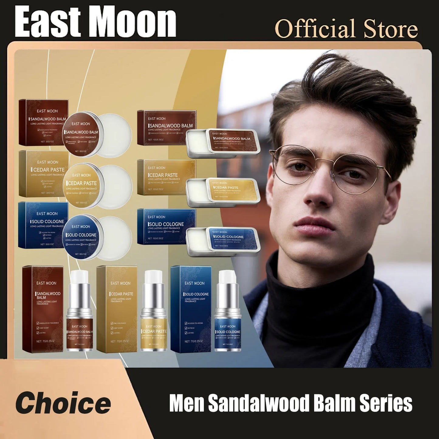 North Moon Men’s Sandalwood Solid Balm – Long-Lasting Portable Fragrance (7g / 10g / 30g)