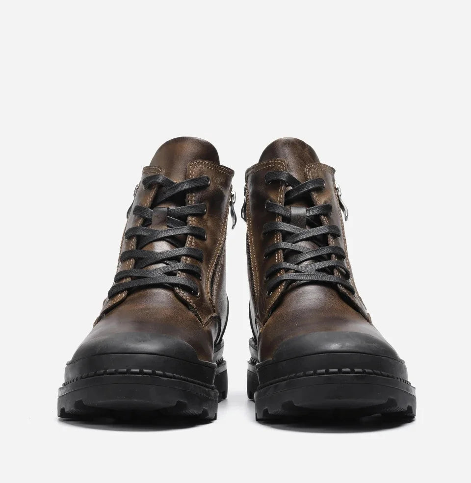 Hecrafted Men’s Genuine Leather Western Ankle Boots – Retro Winter Style