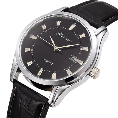 JBAILI Men’s Quartz Business Watch – Leather Band, Alloy Case, Elegant Casual Wristwatch