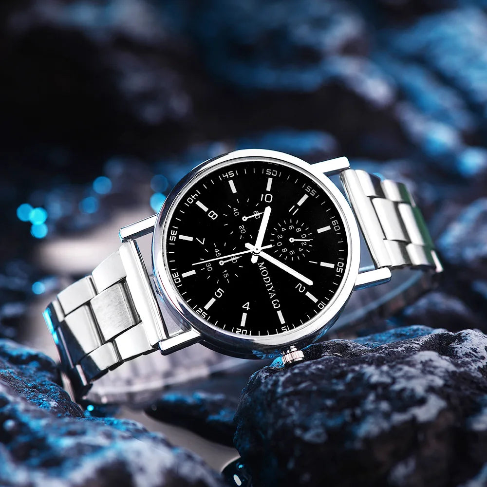 MOONBIFFY Men’s Fashion Quartz Watch – Stainless Steel Band