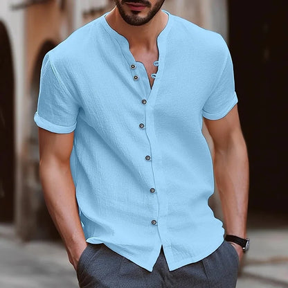 Men’s Casual Collarless Shirt – Lightweight Travel & Summer Style