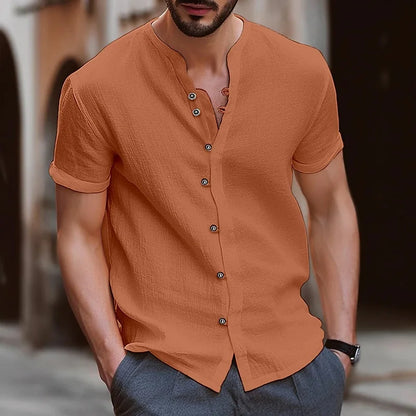 Men’s Casual Collarless Shirt – Lightweight Travel & Summer Style