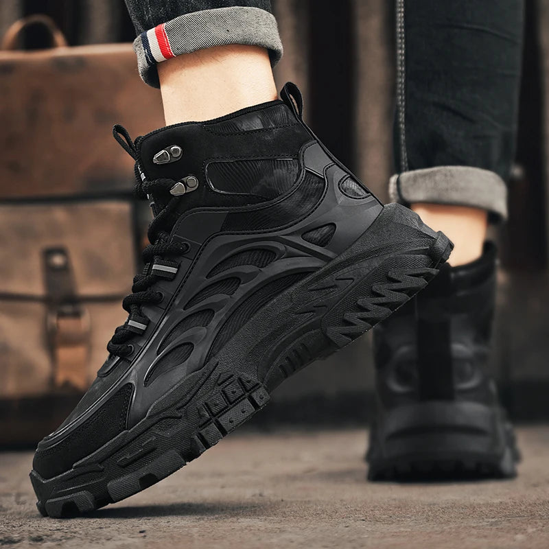 Men’s Casual PU Leather Ankle Boots – Lace-Up Spring & Autumn Style