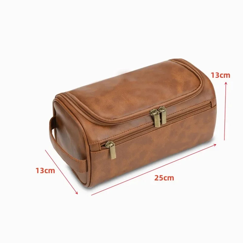 Vintage PU Leather Cosmetic Bag – Large Capacity, Waterproof & Travel-Friendly