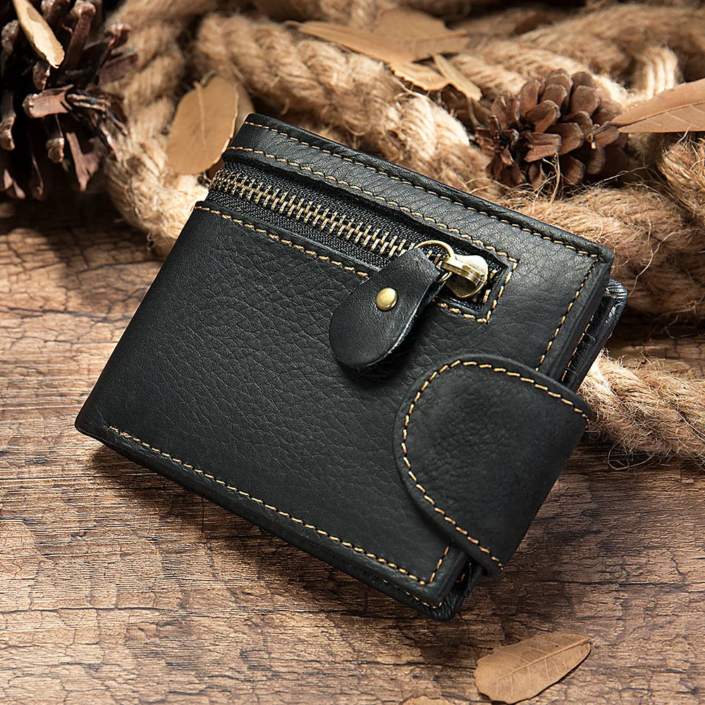 Okli-Rsoe Men’s Genuine Leather Wallet – Vintage Short Organizer