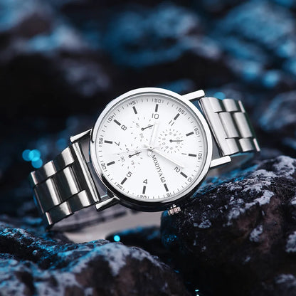 MOONBIFFY Men’s Fashion Quartz Watch – Stainless Steel Band