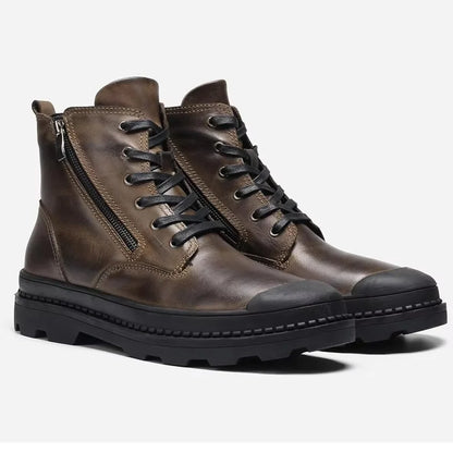Hecrafted Men’s Genuine Leather Western Ankle Boots – Retro Winter Style