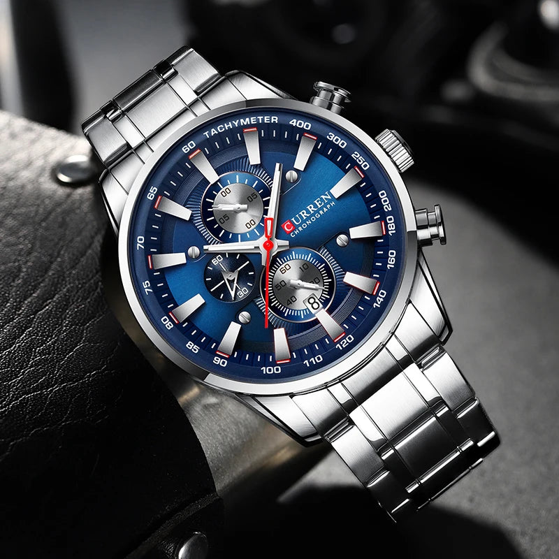 CURREN CUR8351 Men’s Luxury Chronograph Sport Watch – Stainless Steel, Waterproof, Quartz Movement