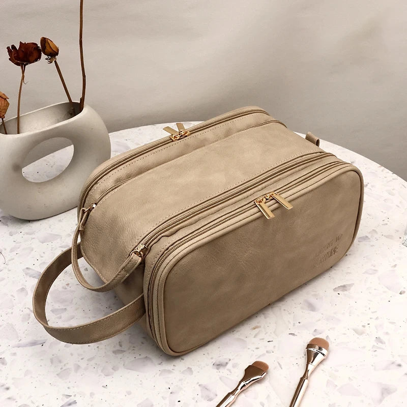 PU Leather Travel Makeup Bag – Large Capacity Waterproof Cosmetic Case