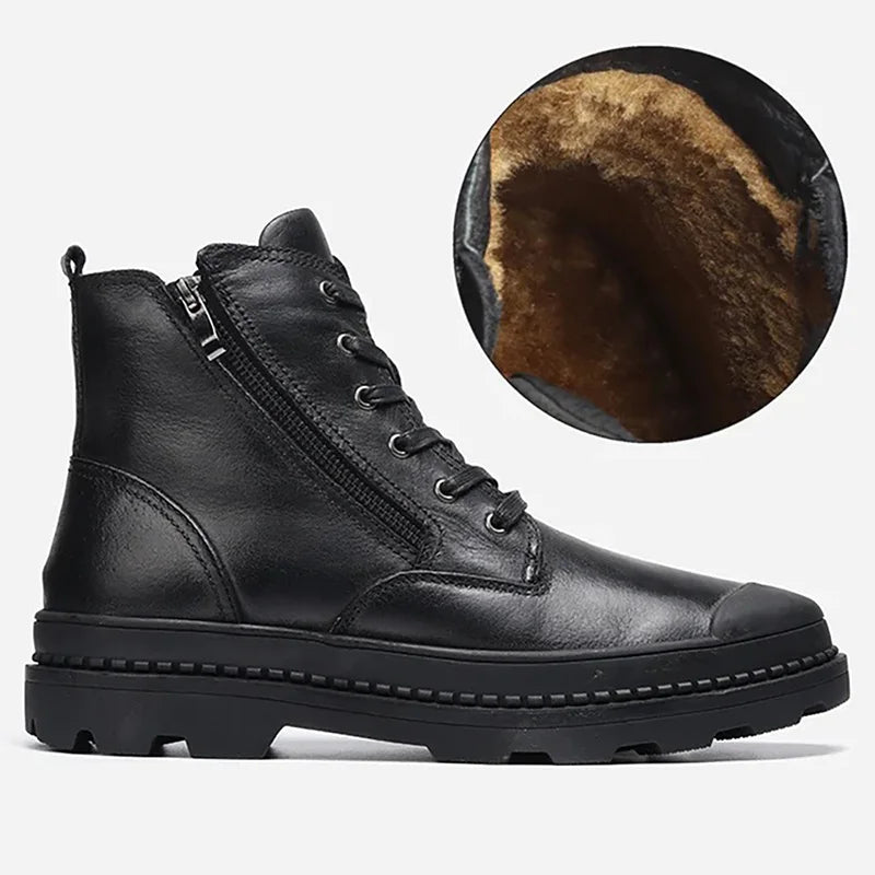 Hecrafted Men’s Genuine Leather Western Ankle Boots – Retro Winter Style