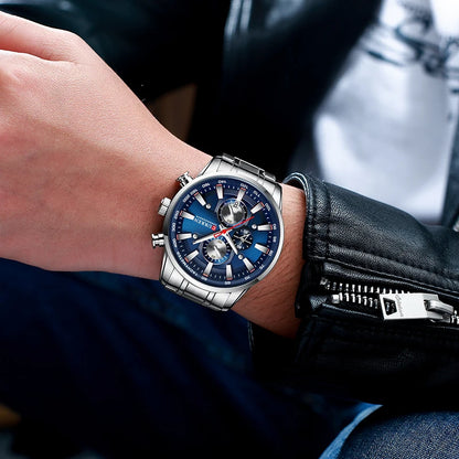 CURREN CUR8351 Men’s Luxury Chronograph Sport Watch – Stainless Steel, Waterproof, Quartz Movement