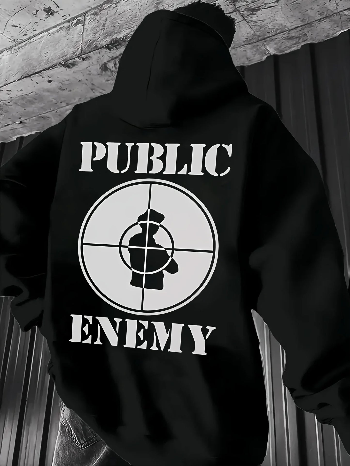 Men’s “PUBLIC ENEMY” Graphic Hoodie – Casual All-Season Streetwear Sweatshirt