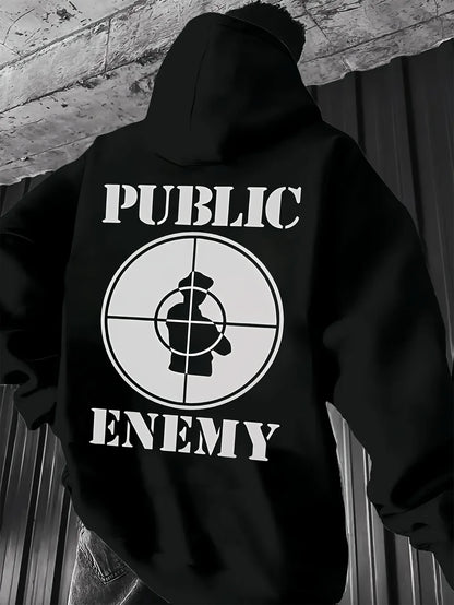 Men’s “PUBLIC ENEMY” Graphic Hoodie – Casual All-Season Streetwear Sweatshirt