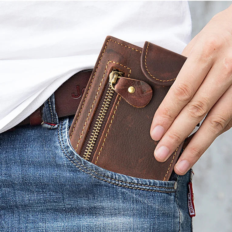Okli-Rsoe Men’s Genuine Leather Wallet – Vintage Short Organizer