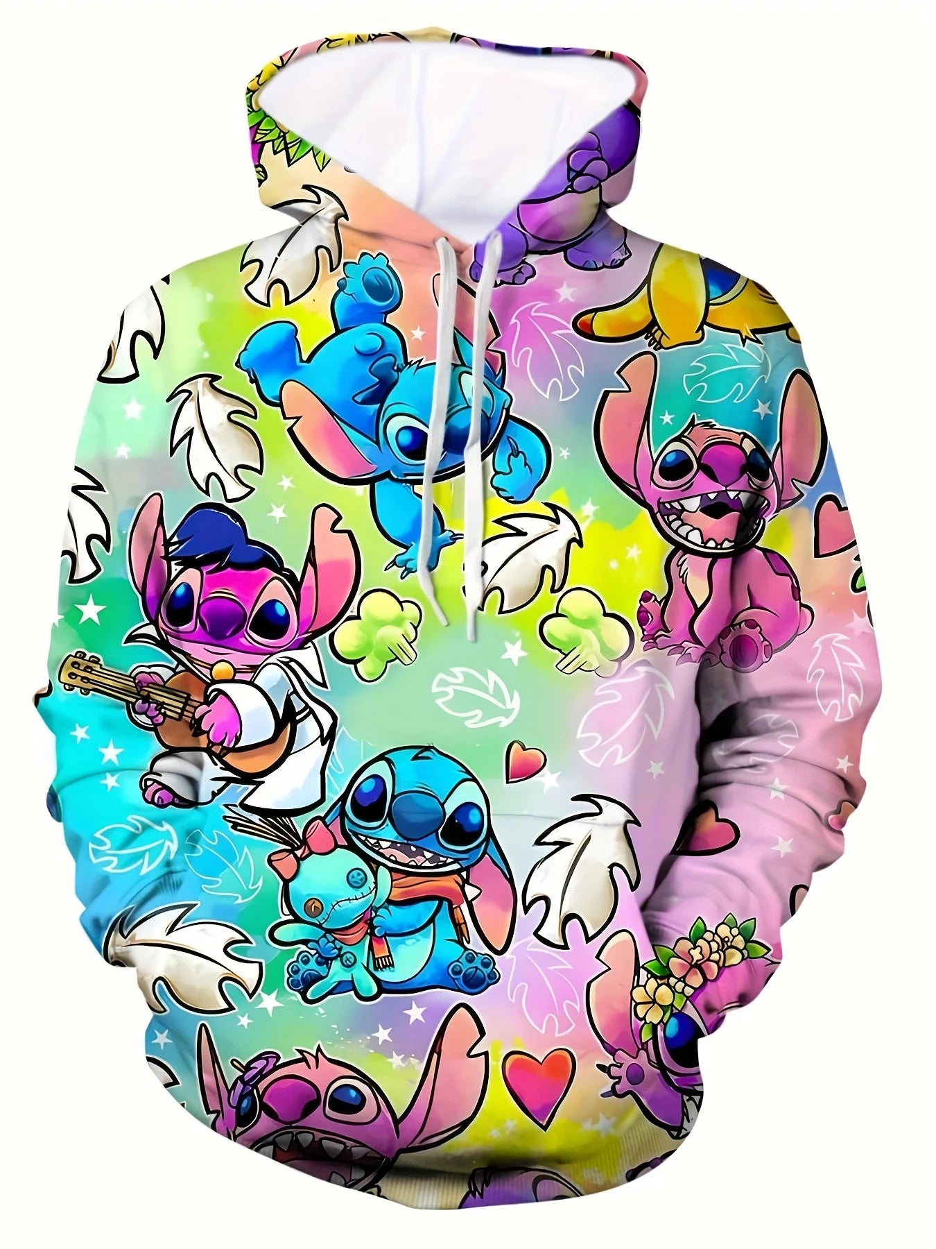 MINISO Men’s Fashion Hoodie – Cartoon Animal Pattern Pullover with Pockets