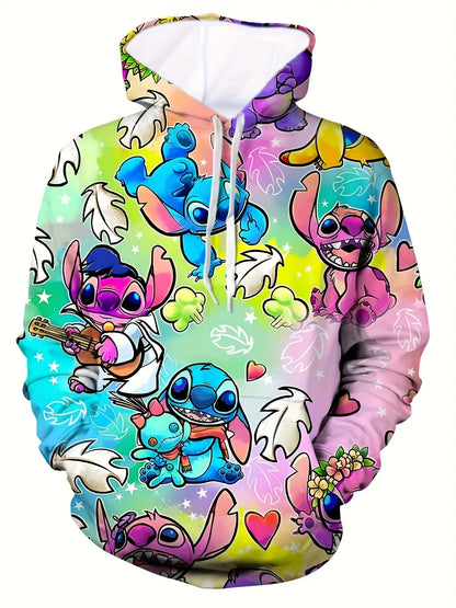 MINISO Men’s Fashion Hoodie – Cartoon Animal Pattern Pullover with Pockets