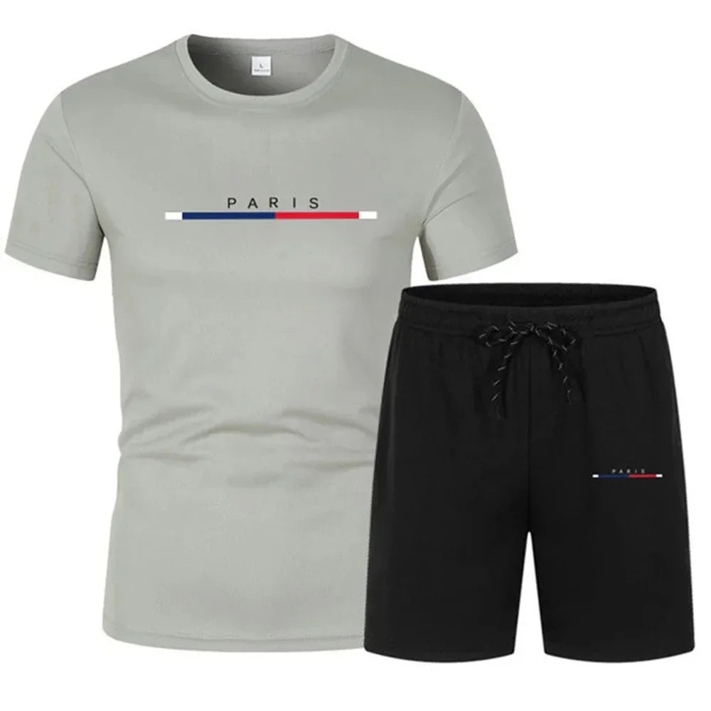 Men’s Sports Two-Piece Set – Casual Print T-Shirt & Shorts