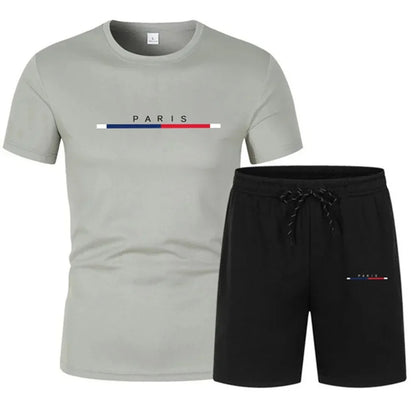 Men’s Sports Two-Piece Set – Casual Print T-Shirt & Shorts