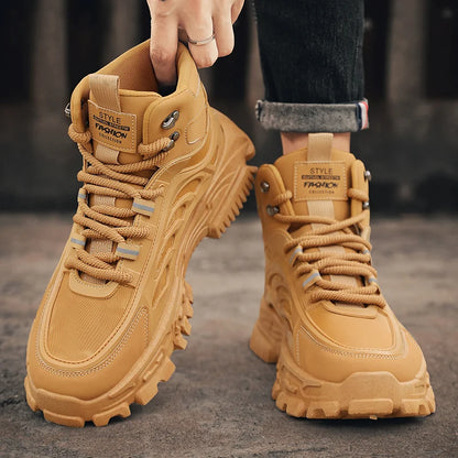 Men’s Casual PU Leather Ankle Boots – Lace-Up Spring & Autumn Style
