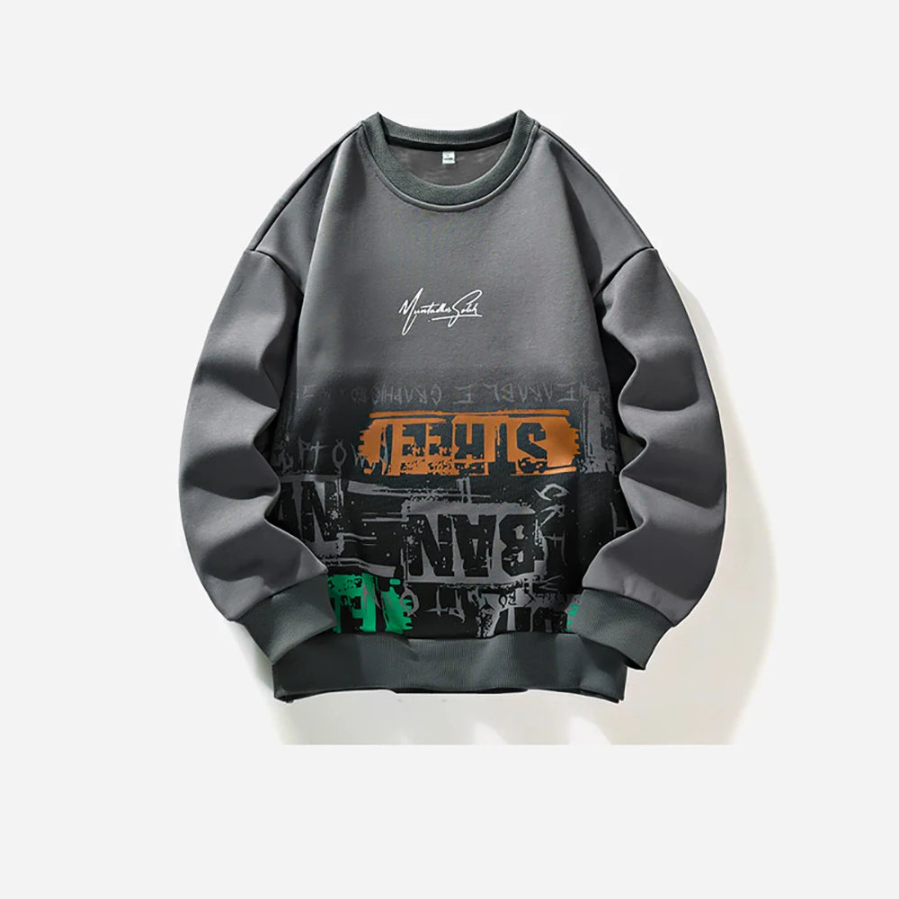 Men’s Casual Printed Hoodie – Round Neck Pullover for Spring & Autumn