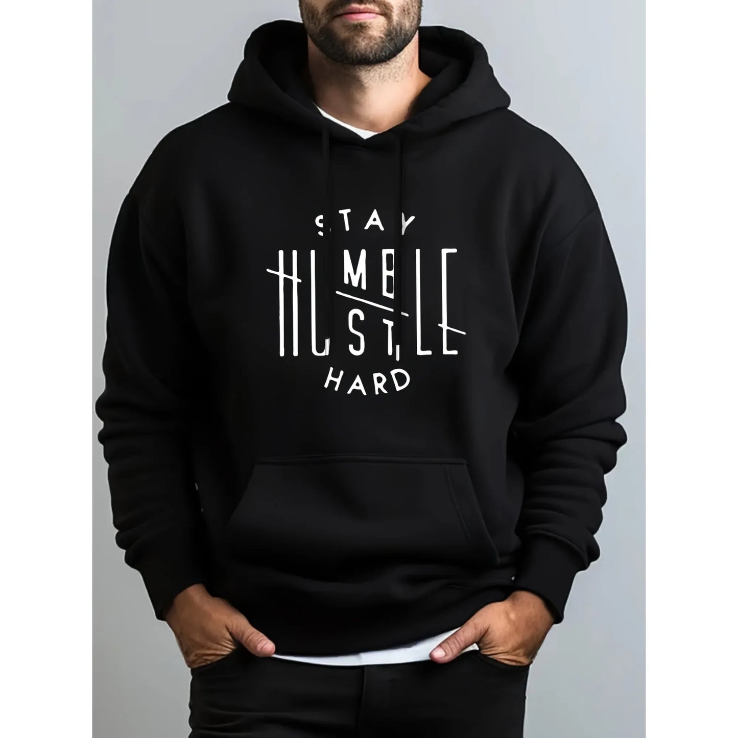 Men’s Motivational Letter Print Hoodie – Oversized Pullover Casual Streetwear