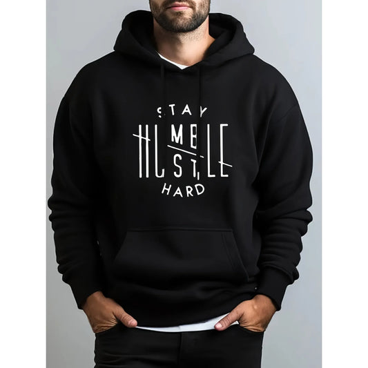Men’s Motivational Letter Print Hoodie – Oversized Pullover Casual Streetwear