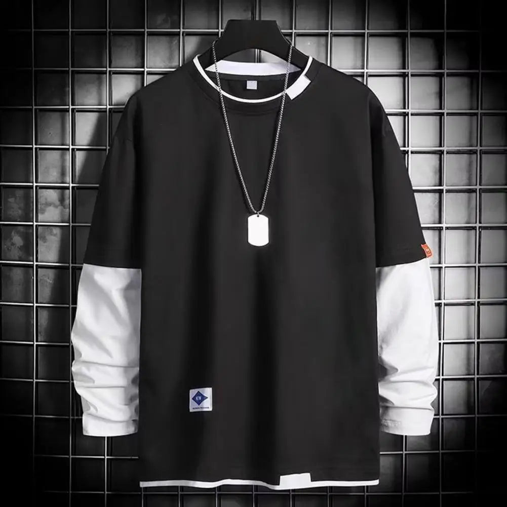 Men’s Color-Block Casual T-Shirt – Spring & Autumn Streetwear