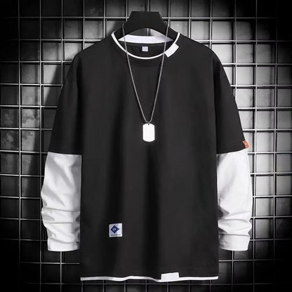 Men’s Color-Block Casual T-Shirt – Spring & Autumn Streetwear