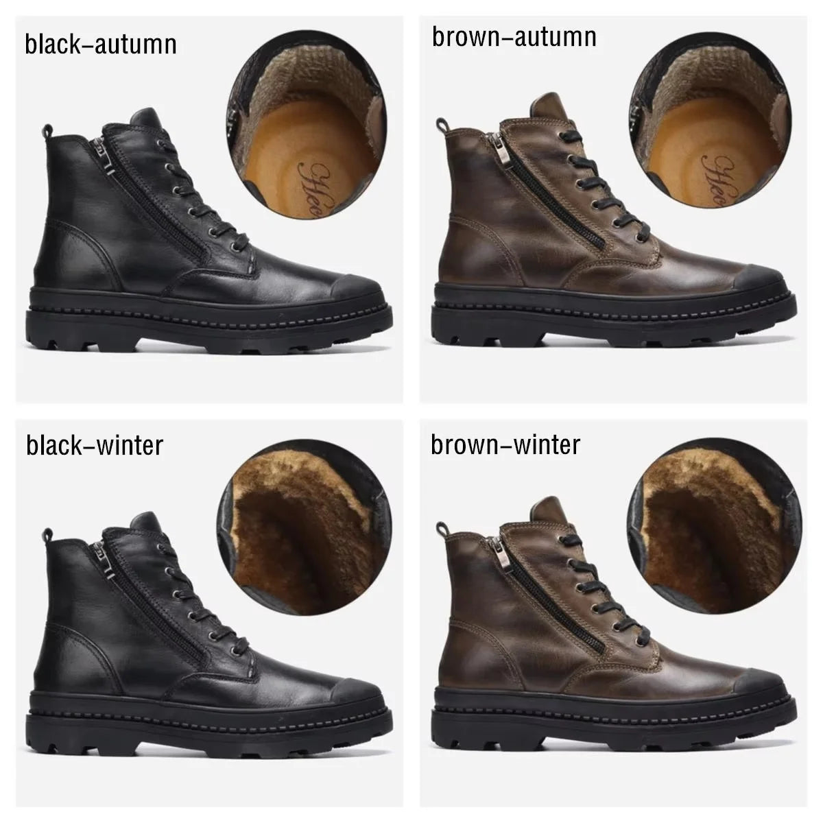 Hecrafted Men’s Genuine Leather Western Ankle Boots – Retro Winter Style