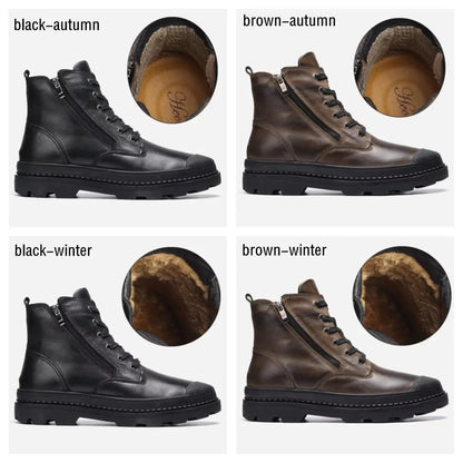 Hecrafted Men’s Genuine Leather Western Ankle Boots – Retro Winter Style