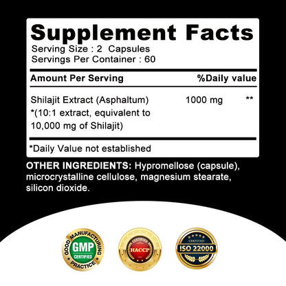 Pslalae Shilajit Capsules – 10:1 Extract for Energy, Vitality & Immunity
