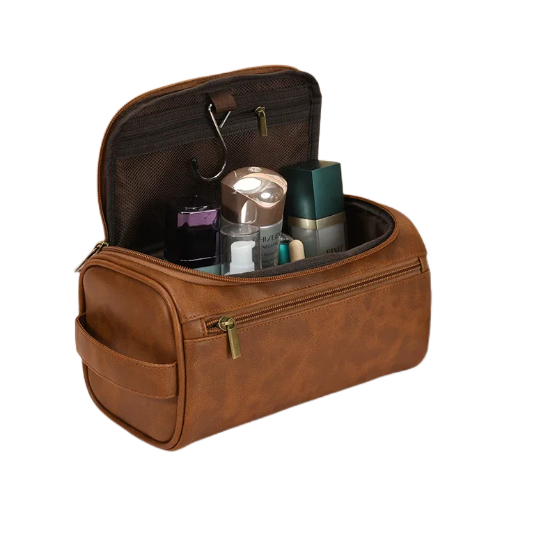 Vintage PU Leather Cosmetic Bag – Large Capacity, Waterproof & Travel-Friendly