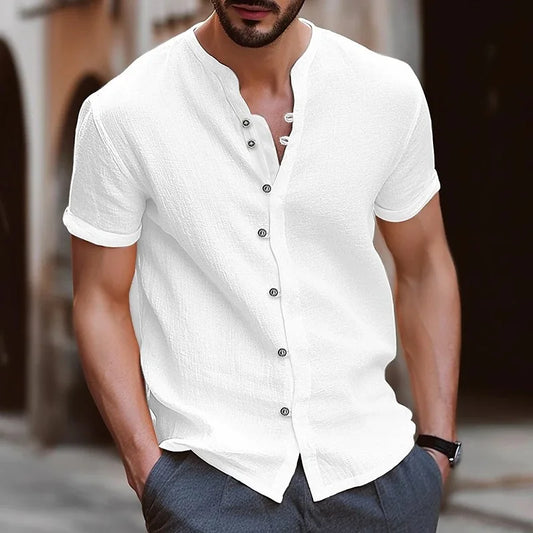 Men’s Casual Collarless Shirt – Lightweight Travel & Summer Style
