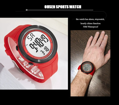 OHSEN 1805 Men’s Digital Sport Watch – 50M Waterproof, LED Display, Shock Resistant, Stopwatch, Alarm