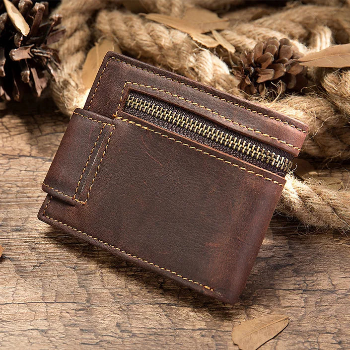 Okli-Rsoe Men’s Genuine Leather Wallet – Vintage Short Organizer