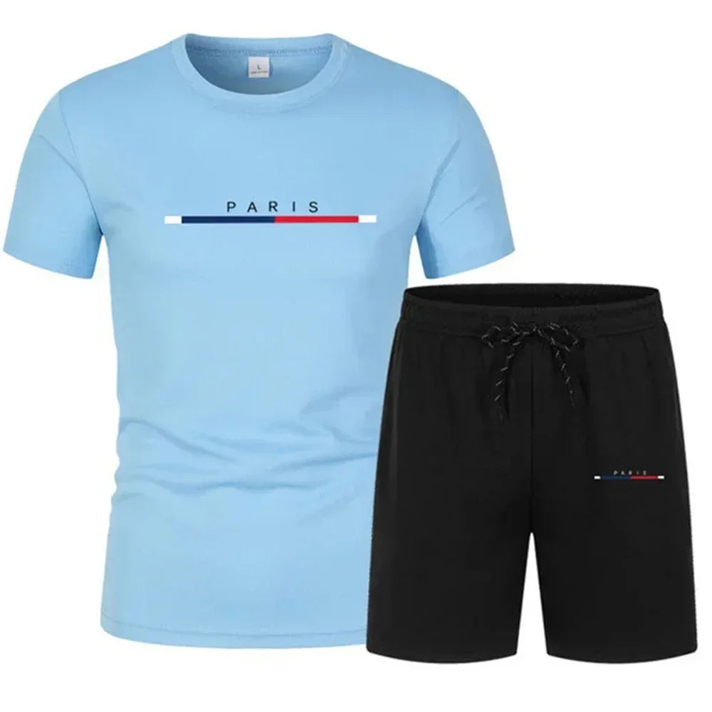 Men’s Sports Two-Piece Set – Casual Print T-Shirt & Shorts