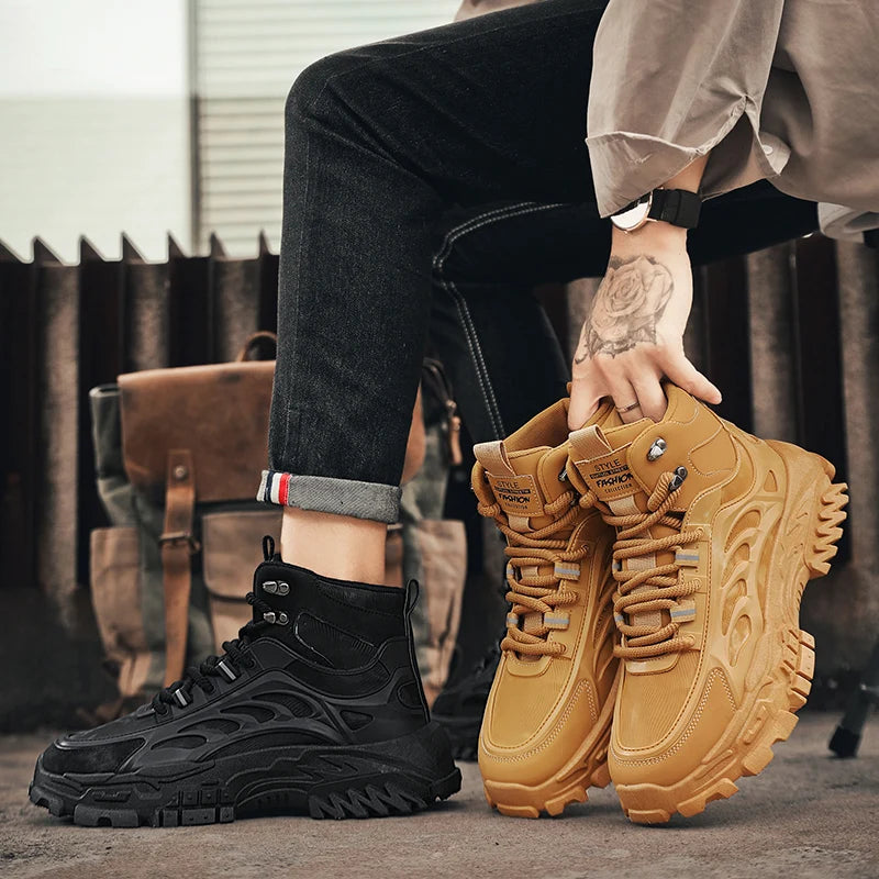 Men’s Casual PU Leather Ankle Boots – Lace-Up Spring & Autumn Style