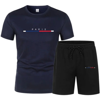 Men’s Sports Two-Piece Set – Casual Print T-Shirt & Shorts