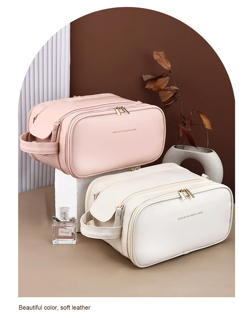 PU Leather Travel Makeup Bag – Large Capacity Waterproof Cosmetic Case